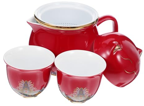 DECOMELODY Té de Viaje Cerámico Chino con Diseño de Gato Suerte Tetera Kungfu Portátil de Porcelana con Bolsa Incluye Tetera y Dos Tazas para Oficina Picnic y Relax