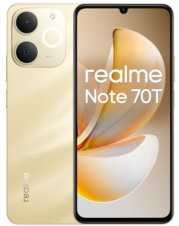 realme Note 70T 4G Smartphone 4+128GB, Gold, 6.75-inch screen, 90Hz display, 6000 mAh battery, 32 MP camera, powerful octa-core processor, ArmorShell Protection, IP54