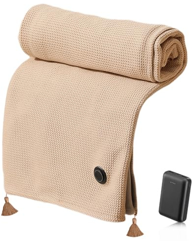 Weciau Portable Heated Shawl, Zipper USB Heated Blanket, Wearable Electric Heated Shawl for Women with 3 Heating Levels, Soft Electric Shawl for Home, Office, Camping, 5000mAh Power Bank Included