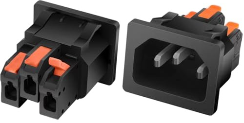 RUNCCI-YUN 2 PCS 3 Pin C14 IEC Power Connector snap-in/clip-on (orange handle)10A 250V C14 Panel Mount Power Connector for PC, power supply, devices(black）
