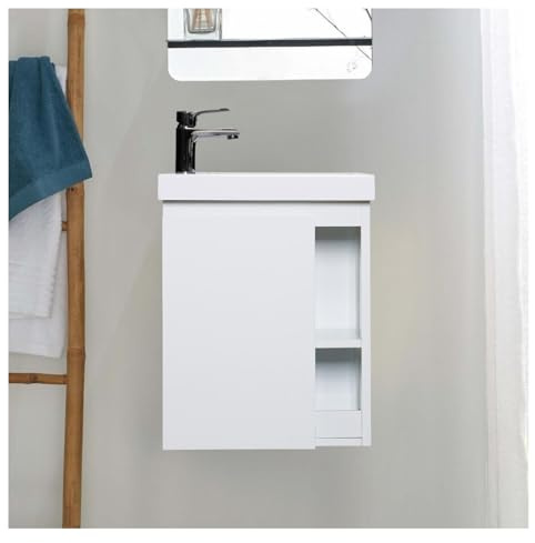MOB-IN Ensemble Lave-Mains Hampton avec Rangement latéral avec Robinet chromé