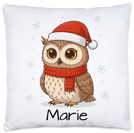 Kiddle-Design Kissen mit Namen personalisiert, Kuschelkissen Weihnachten Geschenk Junge & Mädchen mit Pinguin, Nikolausgeschenk, Kinder mit Tier