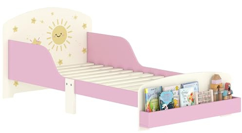 AIYAPLAY Lit Enfant 70x140cm avec Barrière de Sécurité Motif Étoile Rose