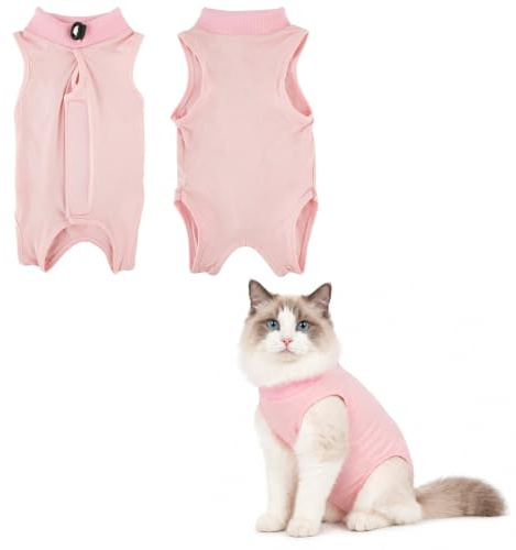 ZEMINRI Body Chat Post Operatoire Femelle Vetement pour Chat Pratique(M) | Body chat bande auto-agrippante après chirurgie costume pour chat respirant coton avec boucle réglable confortable quotidien