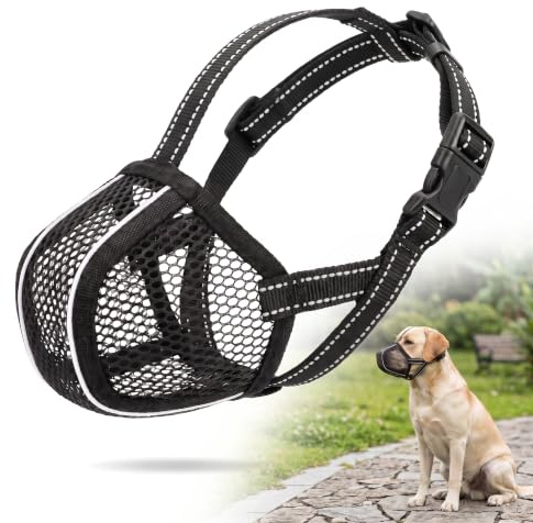 PKYTOTST Maulkorb für Hunde, Weicher Giftköderschutz und Fressschutz aus Netzmaterial, Atmungsaktiver und Verstellbarer Beißschutz für mittlere und große Hunde (Schwarz)