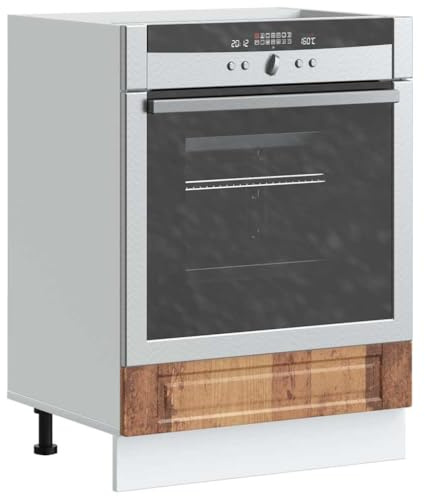 Kaloriko Herdumbauschrank Porto Altholz Optik Holzwerkstoff mit verstellbaren Füßen 60x46x81,5 cm Stauraum für Backofen Mikrowelle kompakter Küchenschrank Beistellschrank mit Schublade und Tür