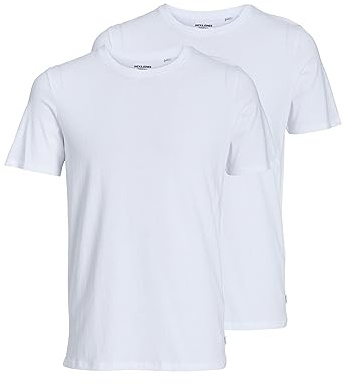 JACK & JONES T-shirt för män 2-pack enfärgad t-shirt, Vit, L