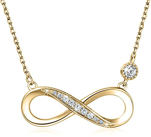 925 Sterling Silber Halskette - Billie BijouxEndless Love Infinity Herz Anhänger weißes Gold überzogene Diamant Frauen einstellbare Halskette (Gold)