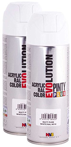 Pintyplus Evolution - Pintura en aerosol acrílica a base de disolventes, 311.8 g, múltiples aplicaciones, incluyendo madera, piedra, cartón, papel y cartón, RAL 9010 blanco puro mate