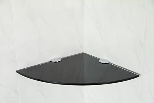 Eckregal aus gehärtetem Glas, 200 mm, 6 mm dick, für Badezimmer / Schlafzimmer / Küche, mit großen Chromstützen