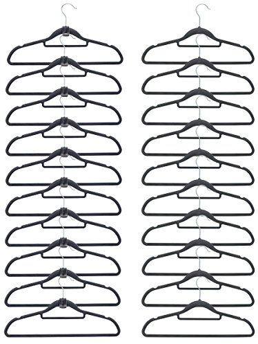 EYEPOWER 20 Samt Kleiderbügel 10 Haken-Organizer Antirutsch Hemden-Bügel Anzugbügel Platzsparend rutschfest Dunkelgrau