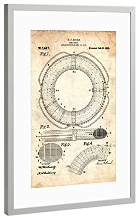 artboxONE Poster mit Rahmen Silber 60x40 cm Rettungsring Patent (Antik) von Artkuu - gerahmtes Poster