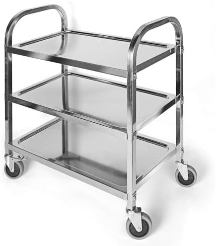 Nisorpa 3 Tier Stainless Steel Utility Cart L30 x W16 x H33 Inch Kitchen Rolling Carts with Wheels Serving Trolley Catering Storage Shelf with 2 Lockable Wheels for Hotel Restaurant Home Use