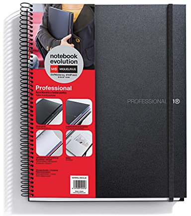 Miquelrius - Quaderno A4 a spirale 2 colori, Taccuino in polipropilene 0,8 mm con elastico, Quadretti 5 mm, Carta 70 g/m² microperforato 4 fori, Notebook The Original, Nero