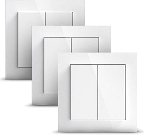 Senic Friends of Hue Kabelloser HomeKit Intelligenter Lichtschalter und Dimmer, kompatibel mit Philips Hue & Tad, 3er Pack, Weiß glänzend | 3 Schalter kabellos & batterielos I Works with Hue ohne Bohren, Verdrahten oder Aufladen I stufenloser Dimmer