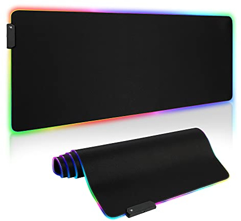 KINGSON Gaming Mauspad, Mousepad XXL 900x400 mm Mousepad RGB Groß Mauspad Verbessert Präzision und Geschwindigkeit Wasserdicht und rutschfest Geeignet für Büro und Spiele (Schwarz-Beleuchtet)