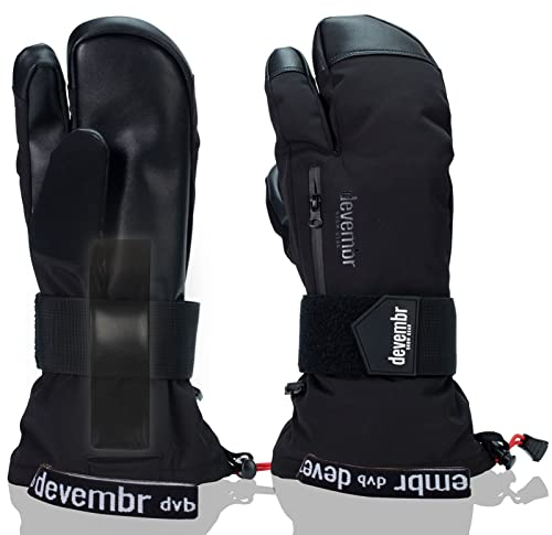 devembr Dreifinger-Skihandschuhe, Warme Snowboardhandschuhe mit Handgelenkschutz, Schwarz M
