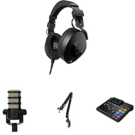 RØDE Bundle 4x NTH-100 Headphones, RØDECaster Pro II, 4x PodMics & 4x PSA1+ Ultimate Professional Podcasting Solution – 4 Person Recording Bundle