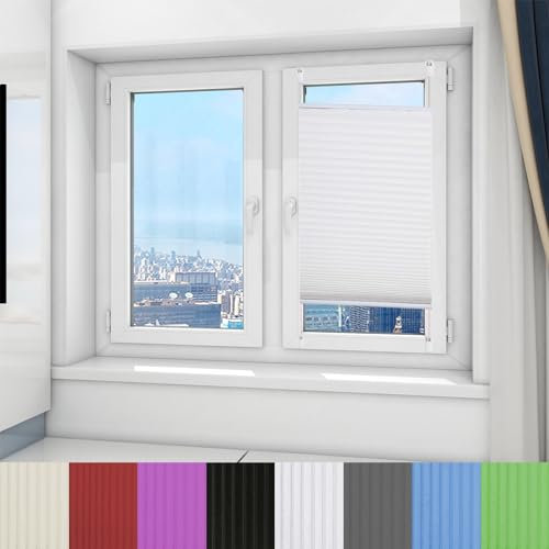 Plissee Klemmfix Ohne Bohren 80 x 140 cm Plissee Klemmfix Rollo Blickdicht Sichtschutz Sonnenschutz leicht zu montieren mit Klemmträger für Fenster & Tür, Weiß