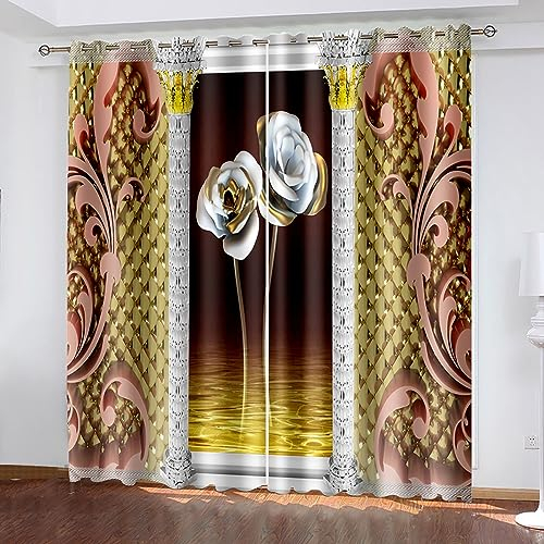 Skcess Vorhang Verdunkelung, Vorhänge Weiß Grau Spinnenpflanze Im Chinesischen Stil Vorhang Polyester Gardinen 2er Set 132x115cm(WxH)
