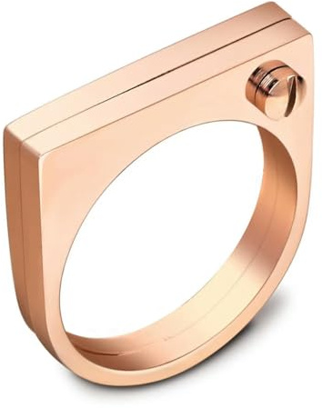 Anillo de etiqueta de grillete plano de moda punk Anillo de dedo de tornillo Anillos de color de oro rosa para mujer Joyería de anillo de acero de titanio