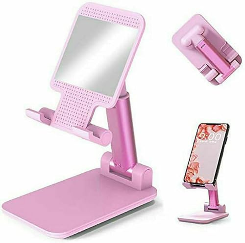 ATEK Phone Stand Pink Adjustable Foldable Smartphone Holder with Weighted Base Universal Desk Stand Compatible with iPhone iPad Kindle and All Mobile Phones