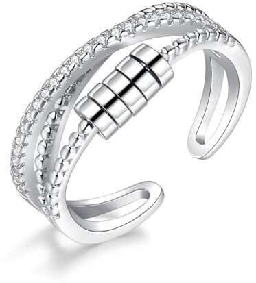 Josfeva Silber Anxiety Ringe, 925 Sterling Silber Angst Ring, Offen Einstellbar Anti Stressring Dekompressionsringe, Kreuz Angstring Fidget Ringe, Verstellbar Zappelring für Anxiety Damen Mädchen