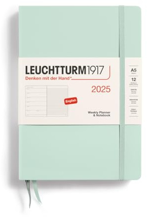 LEUCHTTURM1917 370741 Wochenkalender & Notizbuch Medium (A5) 2025, Mint Green, Englisch