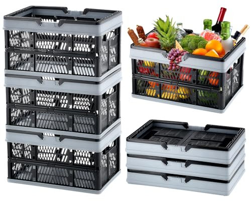 VEVOR Panier de courses pliable, lot de 3, panier à provision en plastique 25 L, avec poignée, 450x315x240 mm, panier de rangement fruits légumes portable pour magasin de détail, supermarché, épicerie