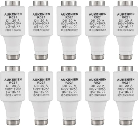 AUKENIEN DII E27 R021 Fusibles Cerámicos en Espiral Fusible 20A 500VAC Diazed Fuse 50KA gG para Cables y Protección de Líneas (10 Piezas)