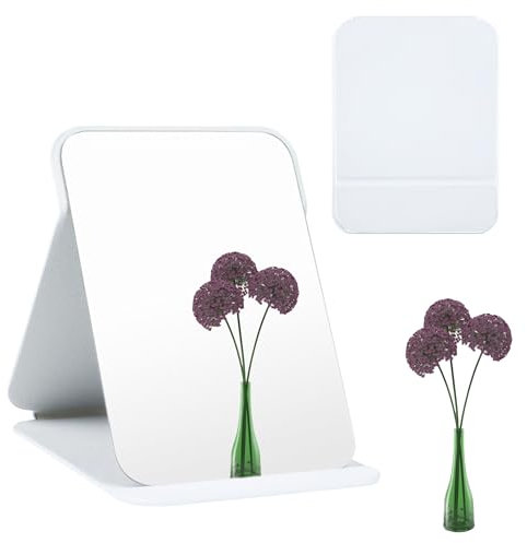 Miroir de table - Blanc - Pliable - Miroir de maquillage - Miroir cosmétique - Miroir de voyage pliable pour plateau de table, portable, maison et voyage (16 x 11 cm)