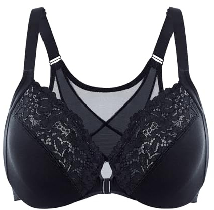 DELIMIRA Women's Front Fastening Posture Lace Bras | Full Coverage, Plus Size, Underwire, Unlined
