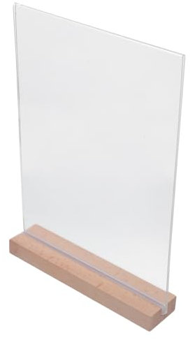 Operitacx Acryl Tischaufsteller Transparent mit Holzsockel Doppelseitig Flyerhalter Bilderrahmen für Büro Restaurant Speisekarten