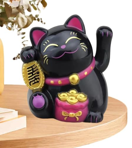 Solar Waving Lucky Cat, Solar Powered Cute Waving Cat, Vivid And Lovely Chinese Cat, Lucky Cat Waving Arm, Fengshui Lucky Cat Swinging Arm, Maneki Neko Lucky Cat Statue