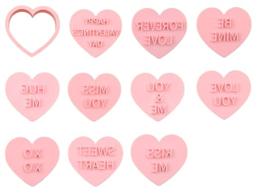 Tabanzhe Heart Shape Cookie Cutter Set-10PCS Valentine's Day 3D Biscuit Moulds Pressable Embossing Cookie Stamps DIY Baking Tool for Making Homemade Fondant Pastry Treats Gifts