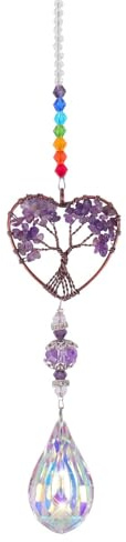 Crystal Sun Catcher,Sun Catchers for Windows,Hanging Ornament Life Tree Glass Pendant,Crystal Gifts for Women,Garden Ornaments Outdoor,Healing Crystals, Rainbow Maker Suncatcher