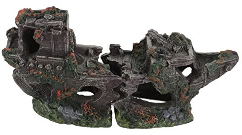Sosoport 3 Pièces aménagement paysager d'épave d'aquarium Refroidisseur d'aquarium Plage refuges décoration Aquarium décoration pour Aquarium Bateau sous-Marin en résine cachette d'aquarium