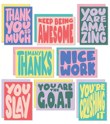 S&O Set of 24 Cute Appreciation Cards with Envelopes - 8 Unique Appreciation Card Designs - Thank You Cards for Coworkers, Employee, Teachers, Recognition & Gratitude, 4.25”x5.75”