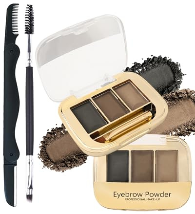 Palette de poudre à sourcils - 3 couleurs - Noir taupe café - Imperméable - Palette de coloration polyvalente avec rasoir et pinceau, hautement pigmentée et longue durée - Kit de maquillage pour