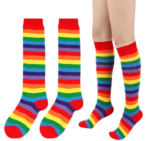 BinXiaoQin Karneval Regenbogen Socken,Fasching Regenbogen Rock Kostüm Damen Socken 39-42,Köln Karneval Ringelsocken Herren,Ringelsocken Damen 39-42 Erwachsene für Clown Faschingskostüme,Party Outfit