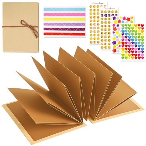 Mini Fotoalbum zum Selbstgestalten, Akkordeon Kleines Fotoalben DIY Scrapbook Fotobuch mit Fotoecken Emoticon-Aufkleber Liebesaufkleber Sternaufkleber für Abschluss Geburtstags Geschenk (17.5x11.5cm)