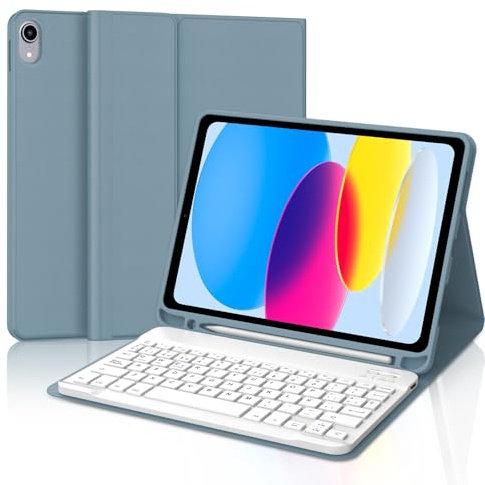 IVEOPPE Teclado iPad 10 Generación 2022/11 Generación A16 2025 (10.9/11 Pulgada), Funda Teclado Español Ñ Desmontable Inalámbrico Bluetooth para iPad 10/11 Generación 2022/2025, Azul Gris