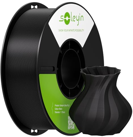 SOLEYIN Ultra PLA Filament 1.75mm Black, 3D Printer Filament 1kg 30-300mm/s, for most 3D printers, Creality Ender-3 K1 K1C K2 plus Hi