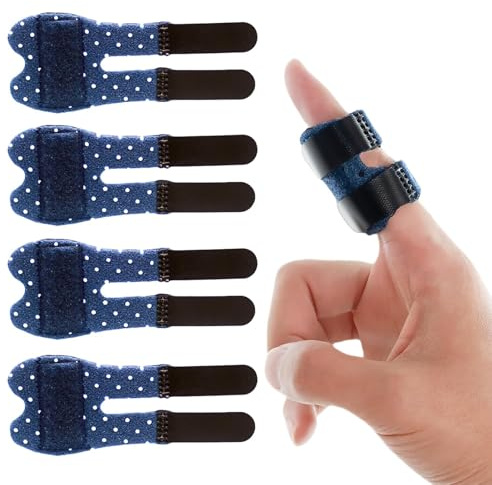 Hasny Attelle Doigt – 4 Pièces Attelle Pouce Respirante Réglable pour Doigt à Ressaut Arthrite Fracture Majeur Petit Annulaire avec Métal Intégré Orthèses de Doigt