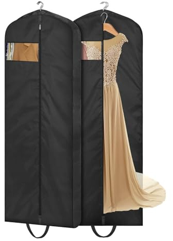 FUGLUS 2 PCS Porta Abiti Lungo 60X180CM Collassabile Copriabiti Antipolvere Vestiti Antipolvere e Anti Umidità per Vestito Da Sposa Smoking Gonna Borsa Custodia Abiti Nero con Finestra Trasparente
