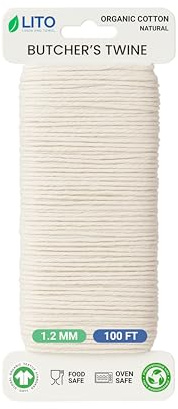 Organic Butcher’s Twine 100 Feet for Cooking & Trussing Meat– 1.2mm Heavy Duty Natural Cotton Kitchen String, Food-Safe & Oven-Safe for Turkey, Baking, BBQ & Crafts
