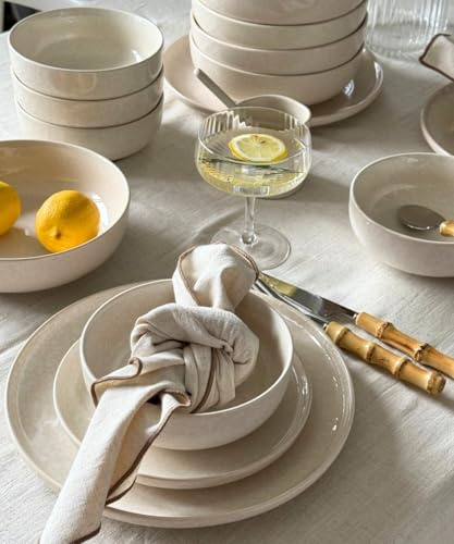 Zoha Roma Geschirrset 12 Personen – modernes 48-teiliges Porzellan Tafelservice in Beige – stilvolles Geschirrset 12 Personen – Teller Set skandinavischer Stil – spülmaschinen- & mikrowellengeeignet