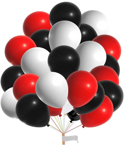 Fesnova Luftballons Rot Schwarz Weiß, 30 Stück Luftballons Rot, 12 Zoll Latex Ballons, Rot Weiß Schwarze Luftballon, für Valentinstag, Hochzeit, Babyparty, Junggesellinnenabschied, Geburtstagsparty