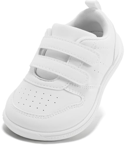 STQ Boys & Girls Trainers Toddler Wide Toe Box Barefoot Shoes School First Walking Baby Infant Lightweight for Football Kid Running Child with Non-Slip Soft Tennis Prewalker Sneakers All White Size 8