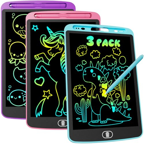 Electight 10 Inch LCD Writing Tablet, 3PCS Colorful Doodle Board Drawing Tablet, Eye Protection Drawing Pads with Lock & Erase FUNC, Educational Learning Toys for 3 4 5 6 7 8 Year Old Boys and Girls